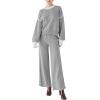 imageDisamer Women Knitted Outfits High Neck Sweater Wide Leg Pant Set 2 Pieces Long Sleeve Pullover TopsGrey