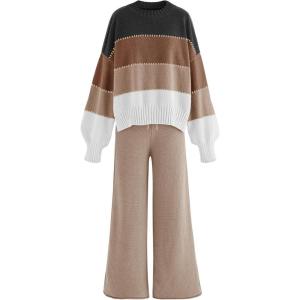 imageDisamer Women Knitted Outfits High Neck Sweater Wide Leg Pant Set 2 Pieces Long Sleeve Pullover TopsColor Black