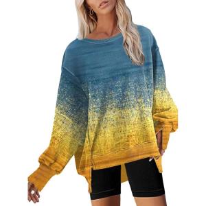 imageDisamer Womens Crew Neck Sweatshirts Teen Girls Tie Dye Oversized Fall Clothes 2025 Outfits Long Sleeve Pullover TopsDye Yellow