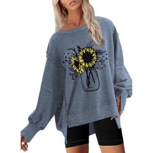 imageDisamer Womens Crew Neck Sweatshirts Teen Girls Tie Dye Oversized Fall Clothes 2025 Outfits Long Sleeve Pullover TopsFlower Chrysanthemum