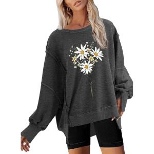 imageDisamer Womens Crew Neck Sweatshirts Teen Girls Tie Dye Oversized Fall Clothes 2025 Outfits Long Sleeve Pullover TopsFlower Daisy