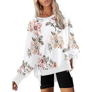 imageDisamer Womens Crew Neck Sweatshirts Teen Girls Tie Dye Oversized Fall Clothes 2025 Outfits Long Sleeve Pullover TopsFlower Peach