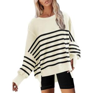 imageDisamer Womens Crew Neck Sweatshirts Teen Girls Tie Dye Oversized Fall Clothes 2025 Outfits Long Sleeve Pullover TopsStriped Apricot