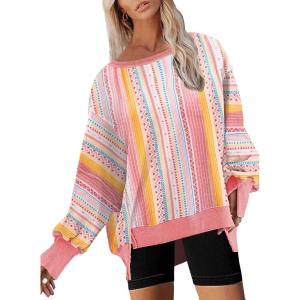 imageDisamer Womens Crew Neck Sweatshirts Teen Girls Tie Dye Oversized Fall Clothes 2025 Outfits Long Sleeve Pullover TopsStriped Colour