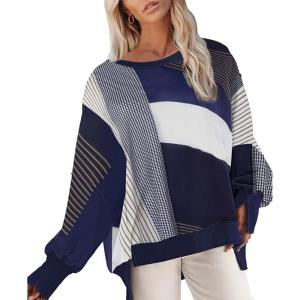 imageDisamer Womens Crew Neck Sweatshirts Teen Girls Tie Dye Oversized Fall Clothes 2025 Outfits Long Sleeve Pullover TopsStriped Geometry