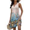 imageDisamer Beach Dresses for Women 2025 Vacation Swim Cover up VNeck Summer Dress Button Down Sleeveless Boho Floral SundressFloral Leopard