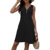 imageDisamer Beach Dresses for Women 2025 Vacation Swim Cover up VNeck Summer Dress Button Down Sleeveless Boho Floral SundressPure Black