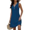 imageDisamer Beach Dresses for Women 2025 Vacation Swim Cover up VNeck Summer Dress Button Down Sleeveless Boho Floral SundressPure Blue