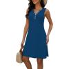 imageDisamer Beach Dresses for Women 2025 Vacation Swim Cover up VNeck Summer Dress Button Down Sleeveless Boho Floral SundressPure Blue