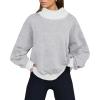 imageDisamer Fall Clothes for Women 2023 Trendy Mock Turtleneck Sweatshirts Oversized Casual Color Block Long Sleeve Pullover Tops A Grey