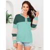 imageDisamer Sweatshirts for Womens Long Sleeve V Neck Striped Fashion Oversized T Shirts Casual Button Down Henley Neck TopsDouble Green