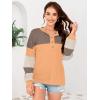 imageDisamer Sweatshirts for Womens Long Sleeve V Neck Striped Fashion Oversized T Shirts Casual Button Down Henley Neck TopsDouble Khaki