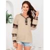 imageDisamer Sweatshirts for Womens Long Sleeve V Neck Striped Fashion Oversized T Shirts Casual Button Down Henley Neck TopsGrid Apricot