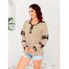 imageDisamer Sweatshirts for Womens Long Sleeve V Neck Striped Fashion Oversized T Shirts Casual Button Down Henley Neck TopsGrid Apricot