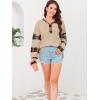 imageDisamer Sweatshirts for Womens Long Sleeve V Neck Striped Fashion Oversized T Shirts Casual Button Down Henley Neck TopsGrid Apricot