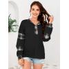 imageDisamer Sweatshirts for Womens Long Sleeve V Neck Striped Fashion Oversized T Shirts Casual Button Down Henley Neck TopsGrid Black