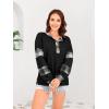 imageDisamer Sweatshirts for Womens Long Sleeve V Neck Striped Fashion Oversized T Shirts Casual Button Down Henley Neck TopsGrid Black