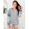 imageDisamer Sweatshirts for Womens Long Sleeve V Neck Striped Fashion Oversized T Shirts Casual Button Down Henley Neck TopsStriped Gray