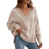 imageDisamer Womens 2025 Fall Sweaters Trendy Long Sleeve Lace V Neck Color Block Striped Oversized Pullover Knitted TopsApricot