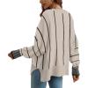 imageDisamer Womens 2025 Fall Sweaters Trendy Long Sleeve Lace V Neck Color Block Striped Oversized Pullover Knitted TopsColor Khaki