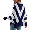 imageDisamer Womens 2025 Fall Sweaters Trendy Long Sleeve Lace V Neck Color Block Striped Oversized Pullover Knitted TopsColor Navy