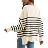 imageDisamer Womens 2025 Fall Sweaters Trendy Long Sleeve Lace V Neck Color Block Striped Oversized Pullover Knitted TopsStripe Apricot