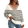 imageDisamer Womens 2025 Fall Sweaters Trendy Long Sleeve Lace V Neck Color Block Striped Oversized Pullover Knitted TopsStripe Apricot