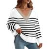 imageDisamer Womens 2025 Fall Sweaters Trendy Long Sleeve Lace V Neck Color Block Striped Oversized Pullover Knitted TopsStripe White