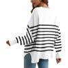 imageDisamer Womens 2025 Fall Sweaters Trendy Long Sleeve Lace V Neck Color Block Striped Oversized Pullover Knitted TopsStripe White
