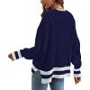 imageDisamer Womens 2025 Fall Sweaters Trendy Long Sleeve Lace V Neck Color Block Striped Oversized Pullover Knitted TopsTwo Blue