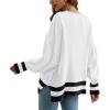imageDisamer Womens 2025 Fall Sweaters Trendy Long Sleeve Lace V Neck Color Block Striped Oversized Pullover Knitted TopsTwo White