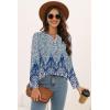 imageDisamer Womens T Shirts 2025 Fashion Tops Long Sleeve Pleated Dressy Casual Button Down Blouses Fall ClothesFloral Blue