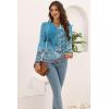imageDisamer Womens T Shirts 2025 Fashion Tops Long Sleeve Pleated Dressy Casual Button Down Blouses Fall ClothesFlower Blue
