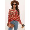 imageDisamer Womens T Shirts 2025 Fashion Tops Long Sleeve Pleated Dressy Casual Button Down Blouses Fall ClothesFlower Red