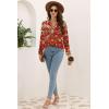 imageDisamer Womens T Shirts 2025 Fashion Tops Long Sleeve Pleated Dressy Casual Button Down Blouses Fall ClothesFlower Red