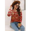 imageDisamer Womens T Shirts 2025 Fashion Tops Long Sleeve Pleated Dressy Casual Button Down Blouses Fall ClothesFlower Red