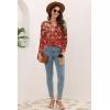 imageDisamer Womens T Shirts 2025 Fashion Tops Long Sleeve Pleated Dressy Casual Button Down Blouses Fall ClothesFlower Red