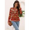 imageDisamer Womens T Shirts 2025 Fashion Tops Long Sleeve Pleated Dressy Casual Button Down Blouses Fall ClothesFlower Red