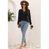 imageDisamer Womens T Shirts 2025 Fashion Tops Long Sleeve Pleated Dressy Casual Button Down Blouses Fall ClothesPure Black