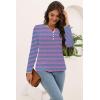 imageDisamer Womens T Shirts 2025 Fashion Tops Long Sleeve Pleated Dressy Casual Button Down Blouses Fall ClothesStriped Blue