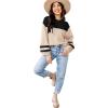 imageWomens Sweaters Fall 2025 Fashion Long Sleeve Color Block Oversized Sweater Trendy Casual Crew Neck Knitted Tops PulloverDouble Khaki
