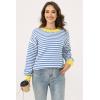 imageWomens Sweaters Fall 2025 Fashion Long Sleeve Color Block Oversized Sweater Trendy Casual Crew Neck Knitted Tops PulloverStripe Color Blue