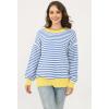 imageWomens Sweaters Fall 2025 Fashion Long Sleeve Color Block Oversized Sweater Trendy Casual Crew Neck Knitted Tops PulloverStripe Color Blue