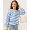 imageWomens Sweaters Fall 2025 Fashion Long Sleeve Color Block Oversized Sweater Trendy Casual Crew Neck Knitted Tops PulloverStripe Color Blue