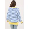 imageWomens Sweaters Fall 2025 Fashion Long Sleeve Color Block Oversized Sweater Trendy Casual Crew Neck Knitted Tops PulloverStripe Color Blue