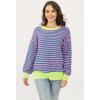 imageWomens Sweaters Fall 2025 Fashion Long Sleeve Color Block Oversized Sweater Trendy Casual Crew Neck Knitted Tops PulloverStripe Color Green