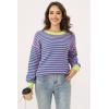 imageWomens Sweaters Fall 2025 Fashion Long Sleeve Color Block Oversized Sweater Trendy Casual Crew Neck Knitted Tops PulloverStripe Color Green