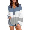 imageDisamer Sweatshirts for Womens Long Sleeve V Neck Striped Fashion Oversized T Shirts Casual Button Down Henley Neck TopsColor Blue