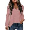 imageDisamer Women Casual Blouse Fashion 2025 Clothes Fall V Neck Long Puff Sleeve Shirts Lightweight Summer Tunic Tops TrendyPink