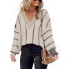 imageDisamer Womens 2025 Fall Sweaters Trendy Long Sleeve Lace V Neck Color Block Striped Oversized Pullover Knitted TopsColor Khaki
